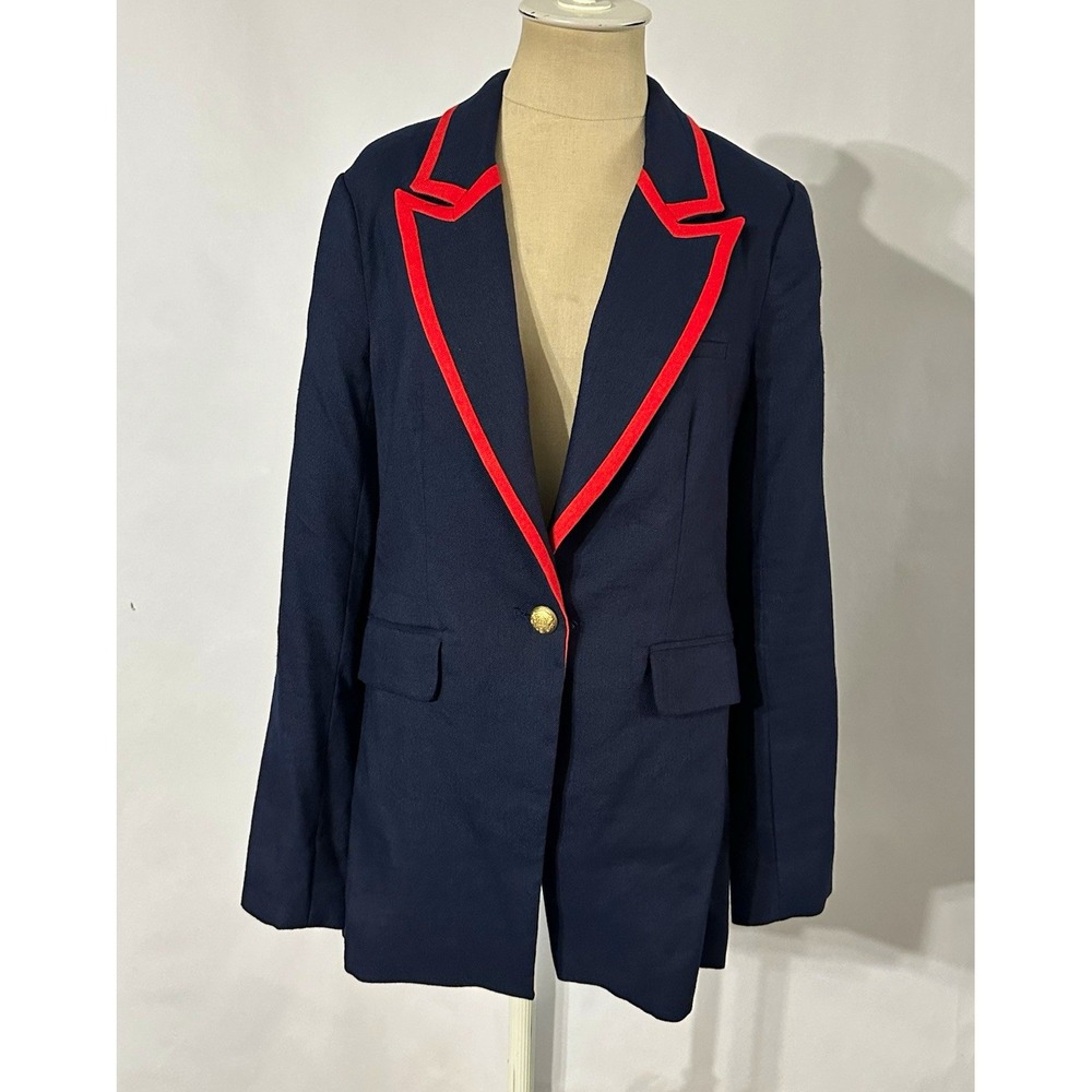 Court & Rowe Contrast Collar Linen Blend Blazer In Navy
